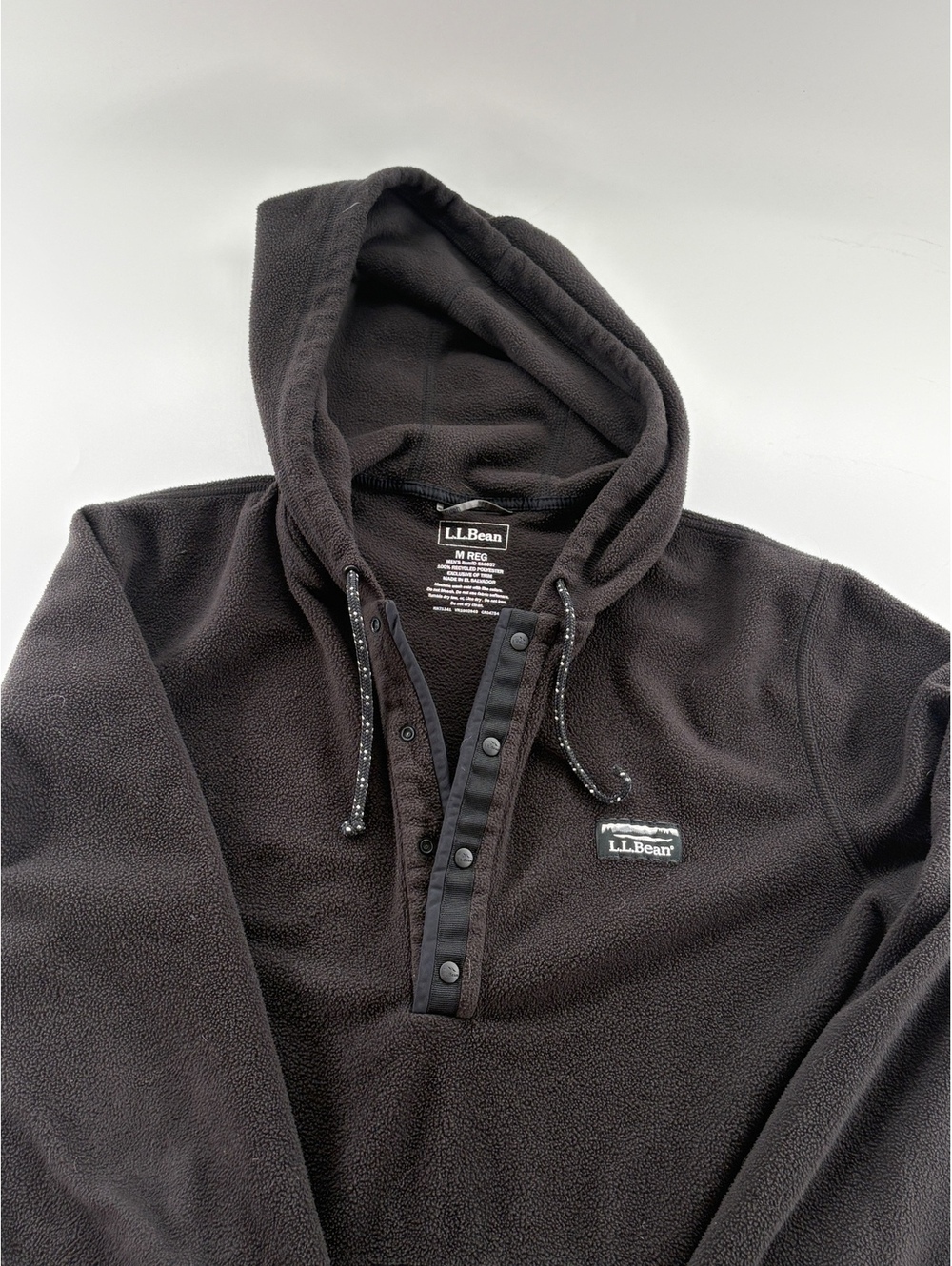 L.L.Bean Fleece Snap Hoodie Men M Black 1/4 Pullover Snap